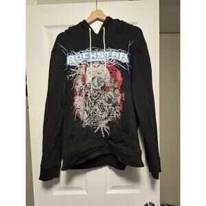 Rockstar Original Mens Hoodie Size L Black Graphic Print Zombie Horror Lycra